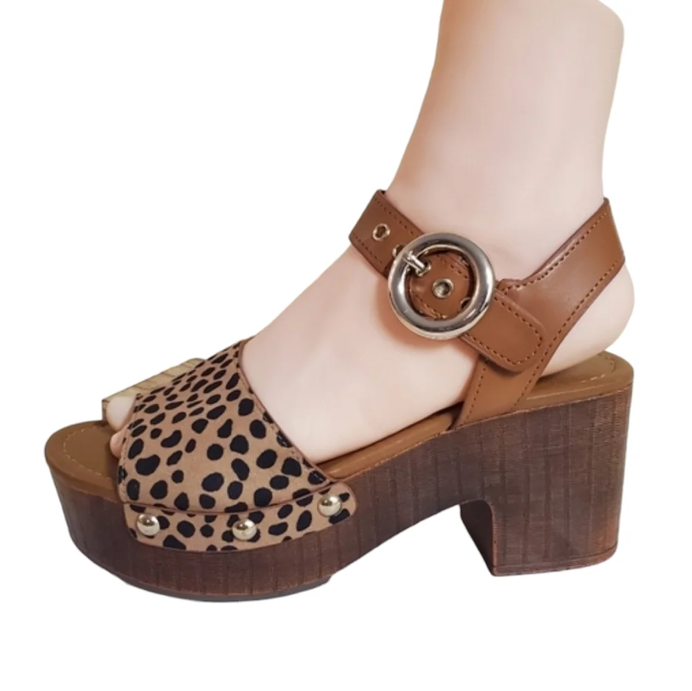 Nine West Jayce 2 Platform Sandals Womens 5M Animal Print Ankle Straps Sandals